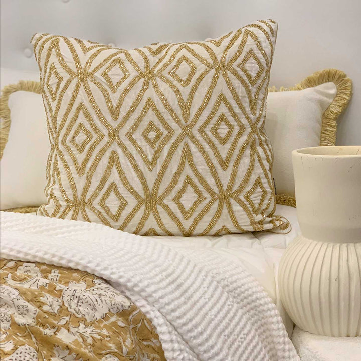 Marrakech Beaded Cushion cream