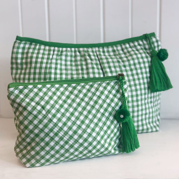 Gingham quilted cotton beauty bags