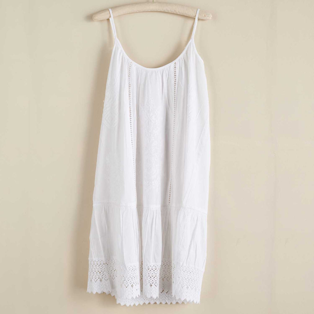 Somers White Cotton Embroidered Slip