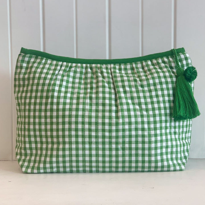 Gingham quilted cotton beauty bags