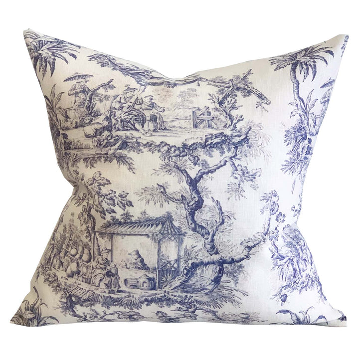 Chinoiserie blue Linen Cushion Cover