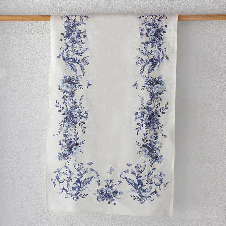 Blue Toile Linen Table Runner