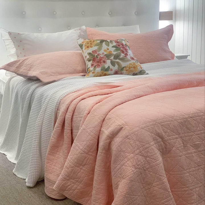 Coral Quilted Cotton Coverlet