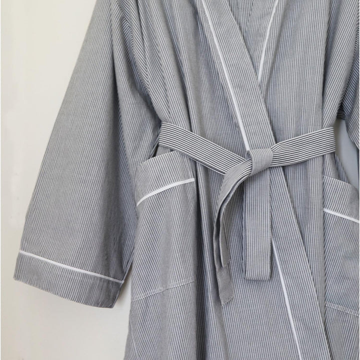 Oxford Stripe Unisex Robe Charcoal