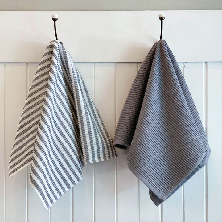 Cotton ribbed Tea Towel set granite