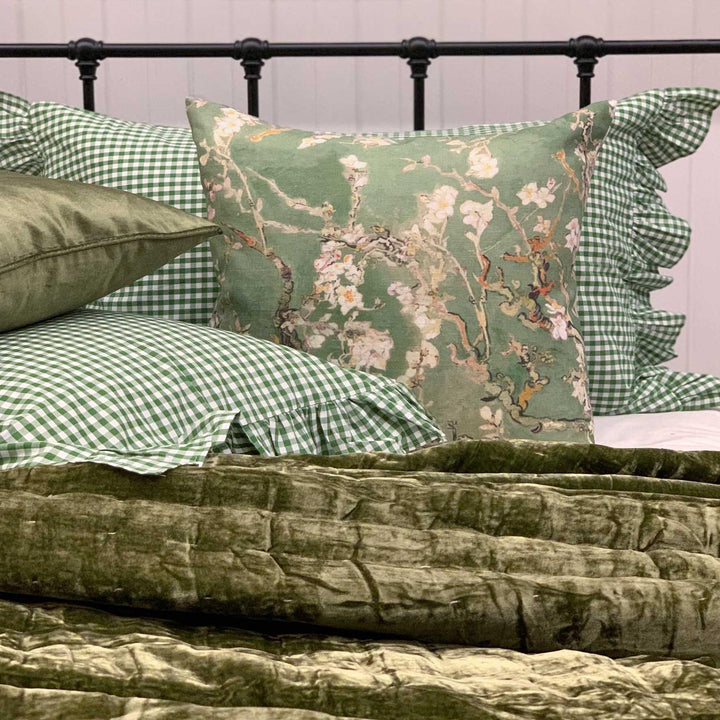 Gingham green Frilled Pillowcase set