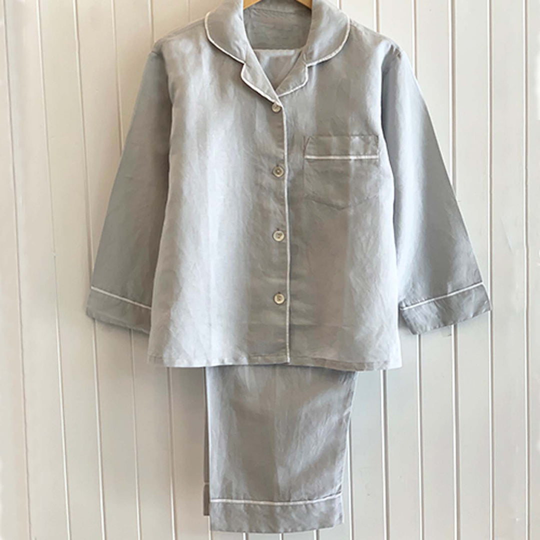 Linen Piped Pyjamas Soft Grey