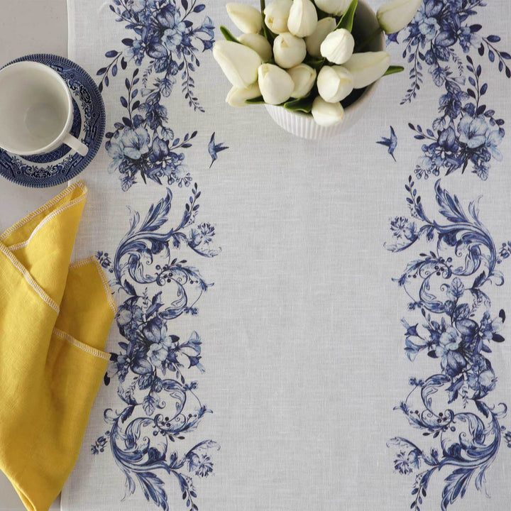 Blue Toile Linen Table Runner