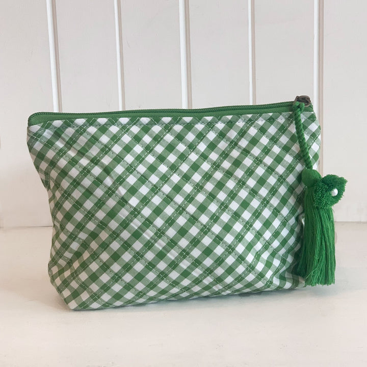 Gingham quilted cotton beauty bags