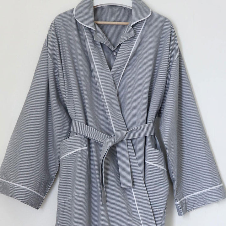 Oxford Stripe Unisex Robe Charcoal