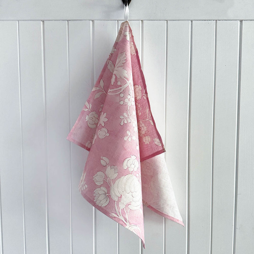 Blush toile Linen Tea Towel