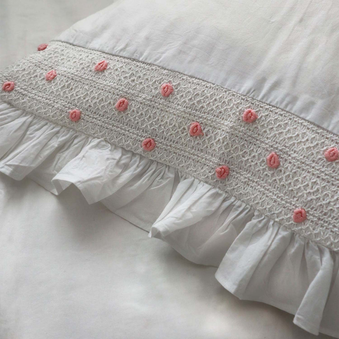 Smocked pink rose bud pillowcase set