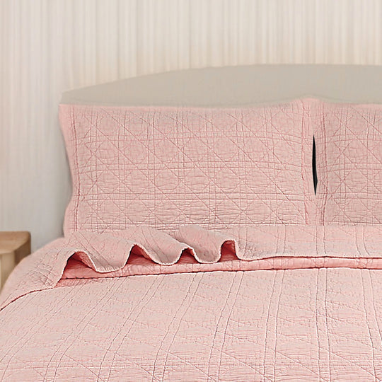 Coral Cotton Quilted Coverlet