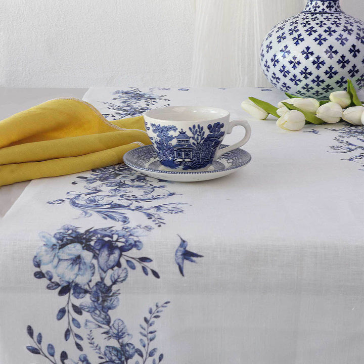 Blue Toile Linen Table Runner