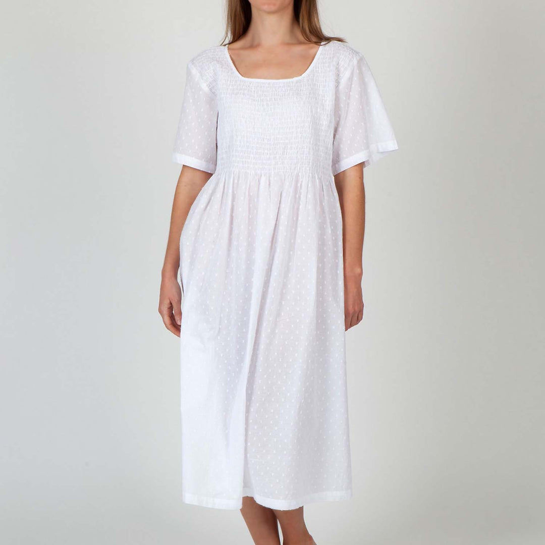 Laura Smocked Nightie White