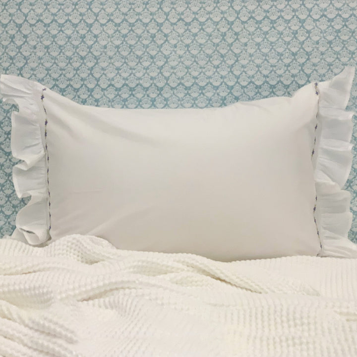 White cotton lilac ruffle pillowcase set