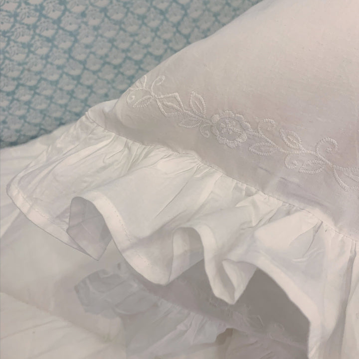 White cotton Florence ruffle pillowcase set