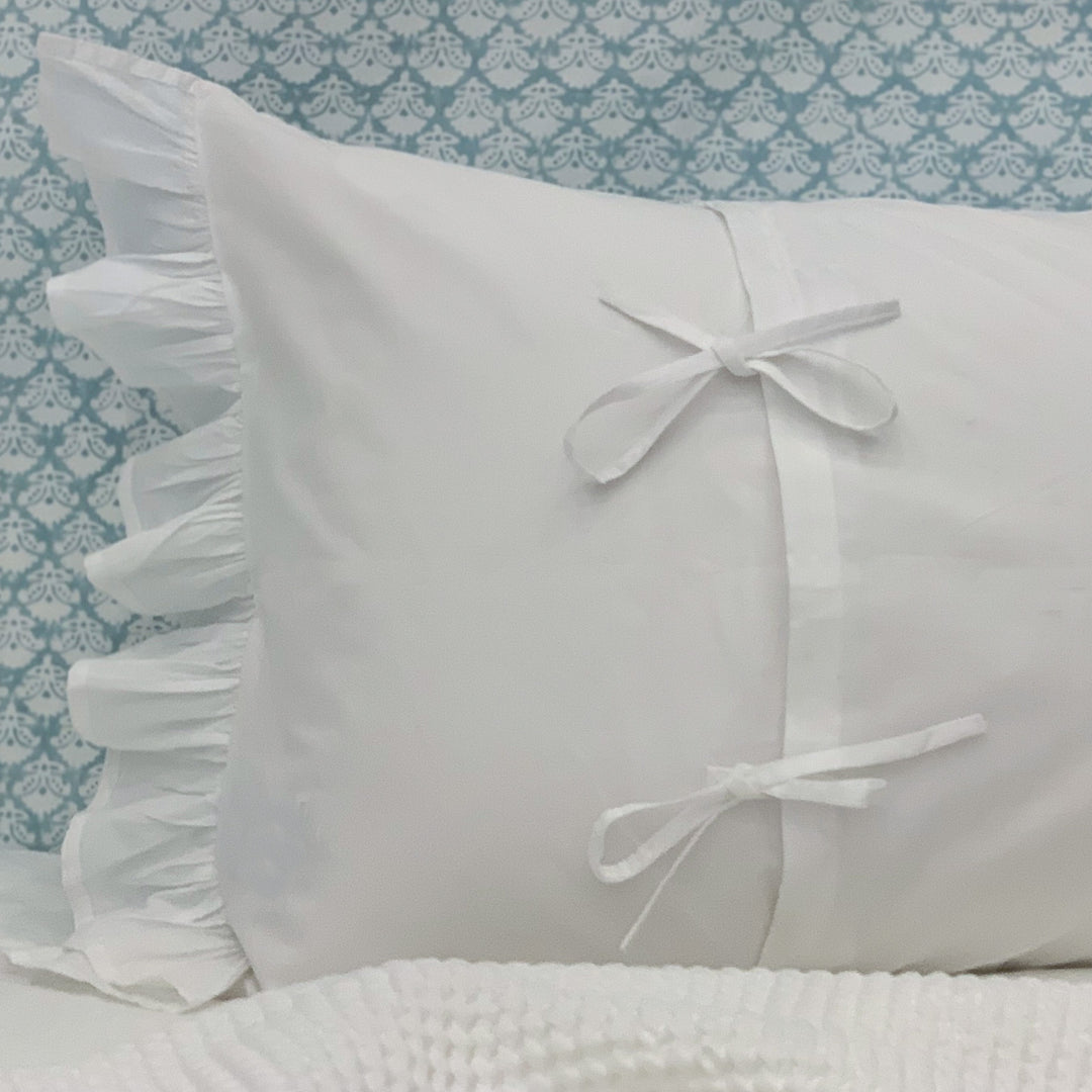 White cotton Florence ruffle pillowcase set