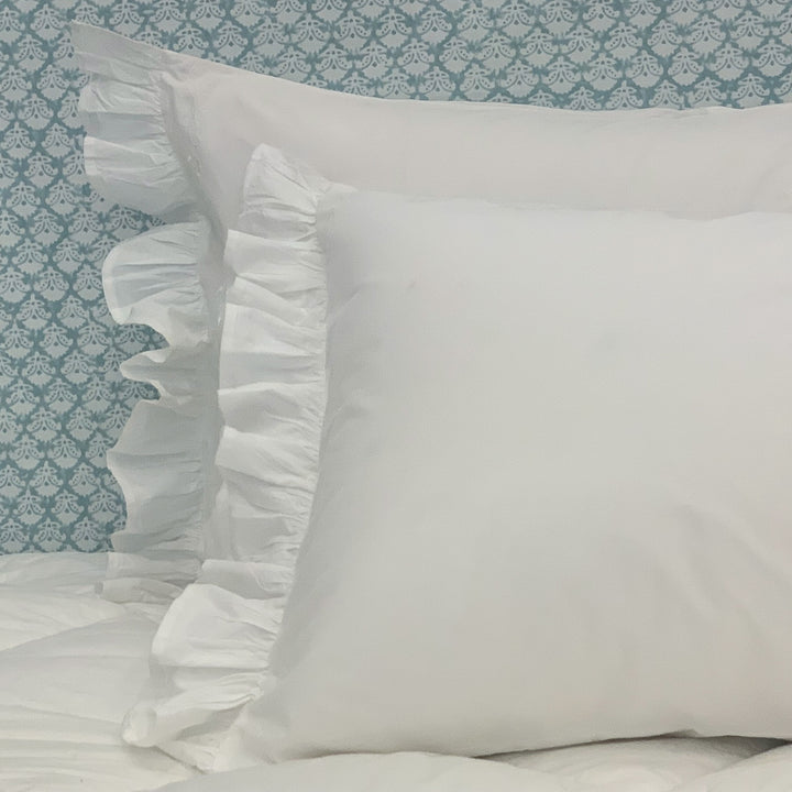 White cotton Florence ruffle pillowcase set