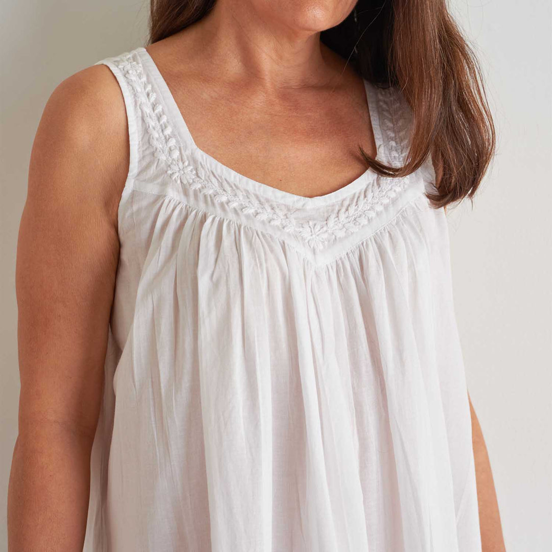 Avalon White Cotton Embroidered Nightie